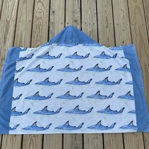 Pottery Barn Kids Boys Shark Hooded Beach Towel‎ Bath Wrap Good Used Shape